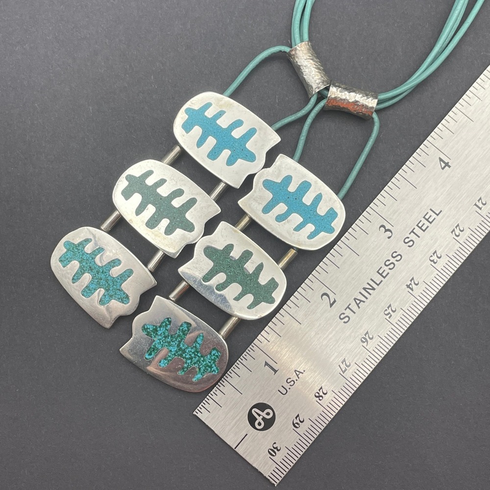 Manos Andinas Statement Necklace Sterling Turquoise Inlay Chilean Art Jewelry - Picture 10 of 13